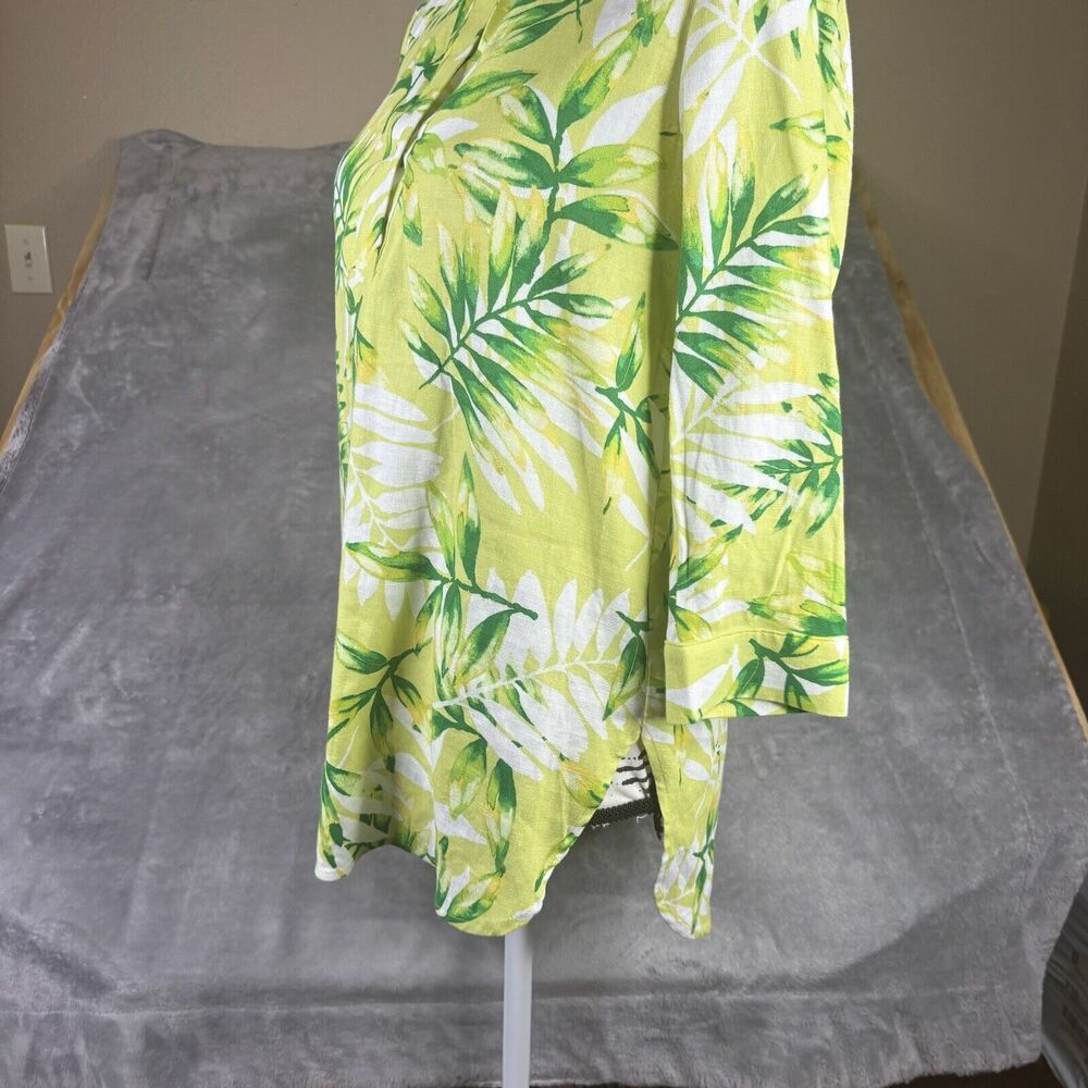 Anne Klein Linen Shirt Womens X-Small Green Tunic Palm 3/4 Sleeve Button New $89 - Picture 16 of 16
